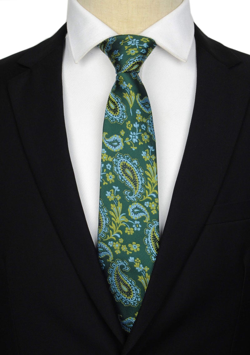 Secdtie Big boy Men's Dark Hunter Green Extra Long Ties Paisley Silk Work Fashion Party Neckties - Image 2